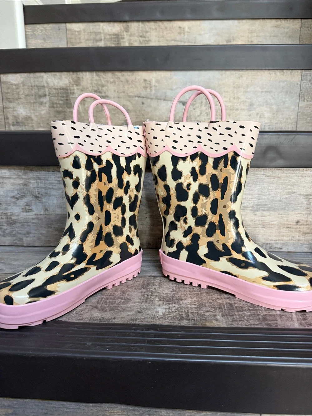 NWT Stephen Joseph Kids' SIZE 11 Leopard Rain Boots in Pink Trim